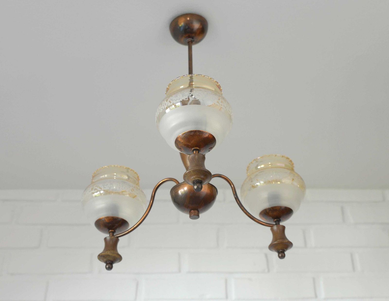 photo for sale Vintage Pendant Light  / Mid Century Rustic Lamp / Wooden Hanging Lamp / Colonial Chandelier From 1970's