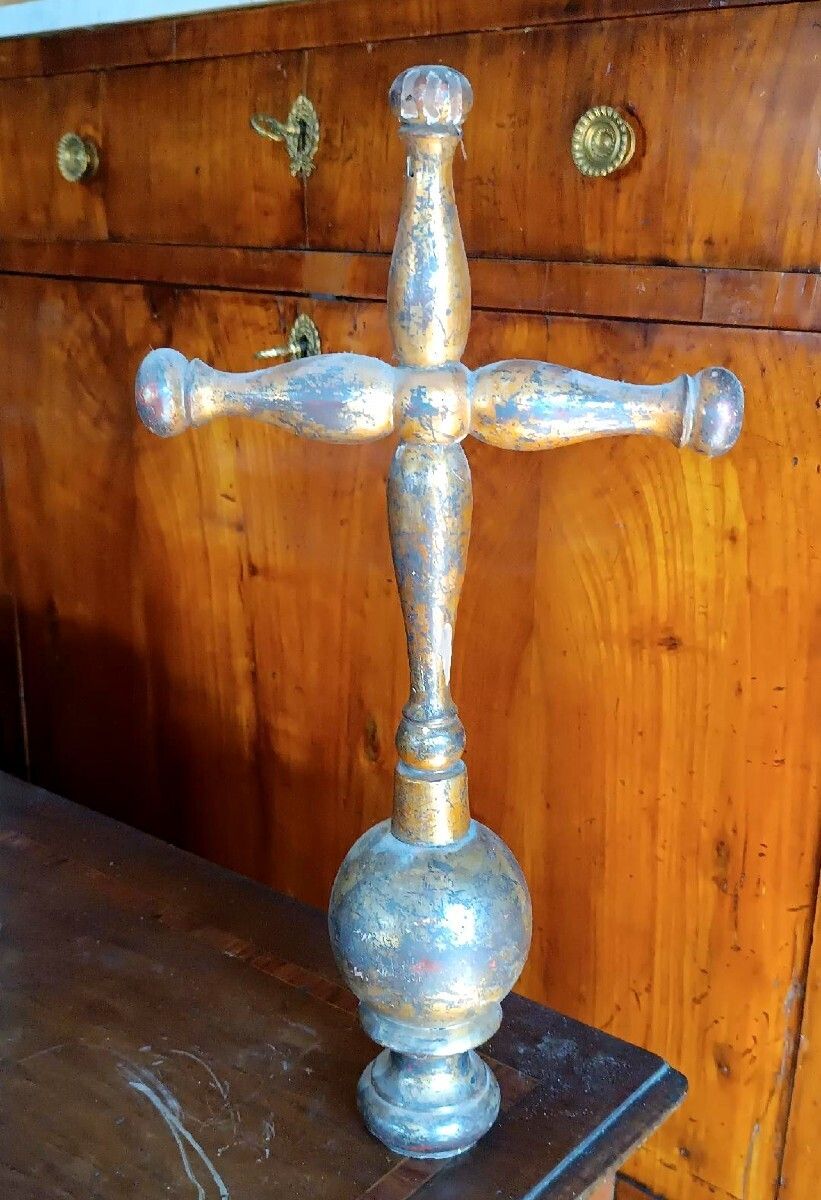 Antique Gilded Wooden Processional Cross photo for sale