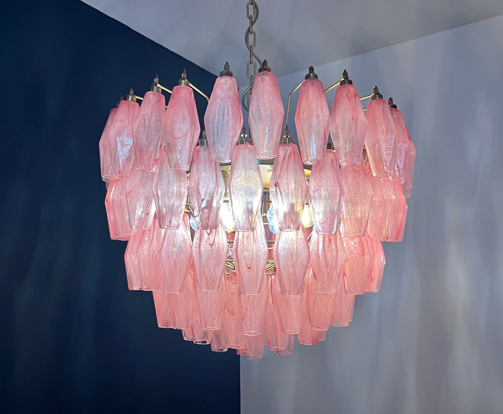 photo buy Amazing Murano Glass Candelier – 111  Pink Alabaster Poliedri