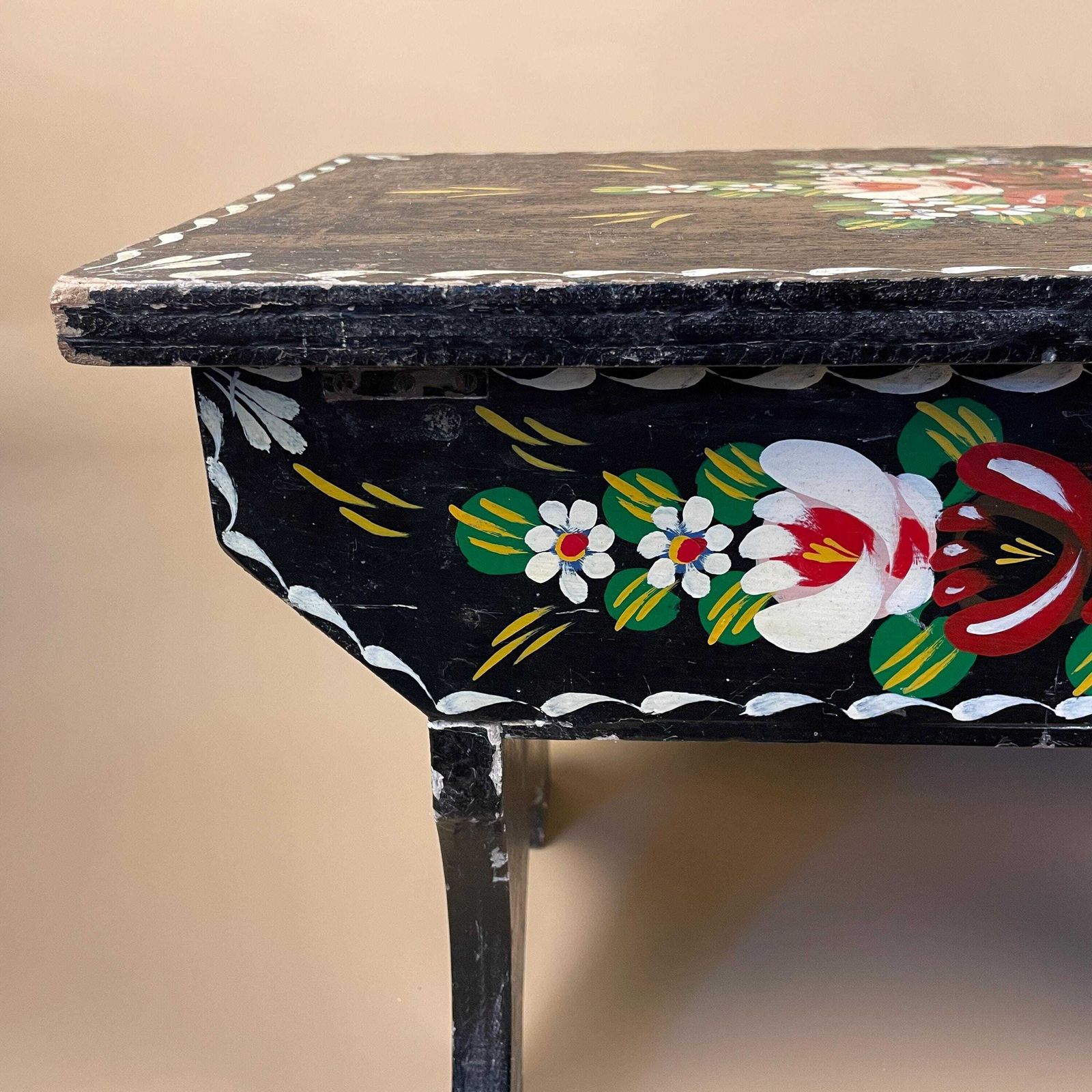 photo for sale Antique Wooden Hand Painted Wood Table Storage Bedside Patterned Canal Boat Furniture Rectangle Retro Sewing Box Small Coffee Table Handmade
