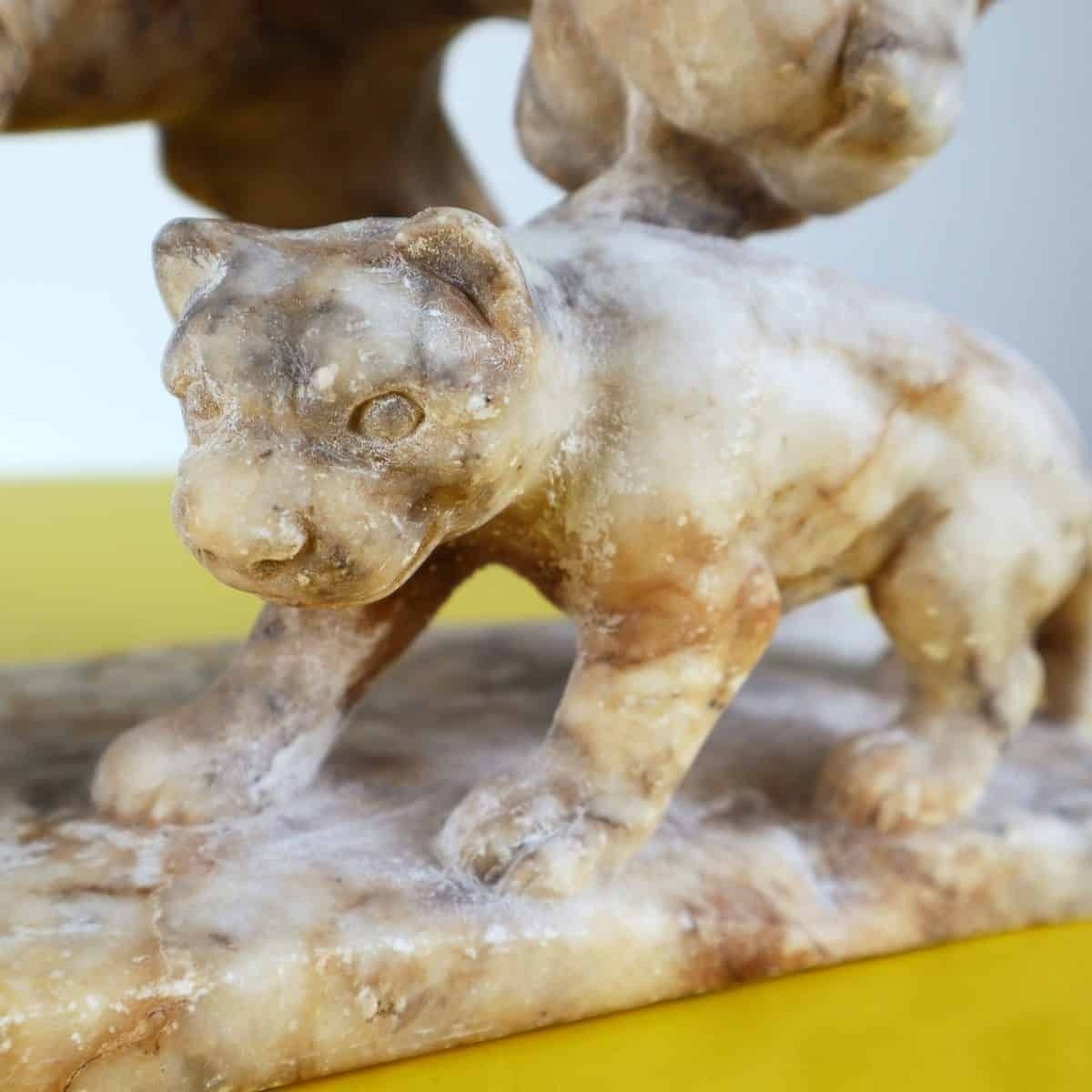 Marble Sculpture Statue Of A Feline With Cubs photo for sale