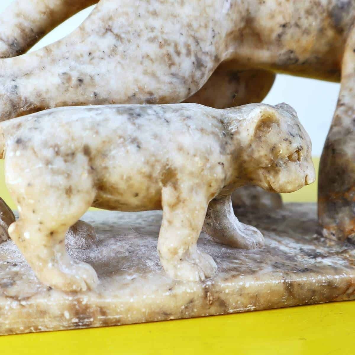 Marble Sculpture Statue Of A Feline With Cubs photo Art