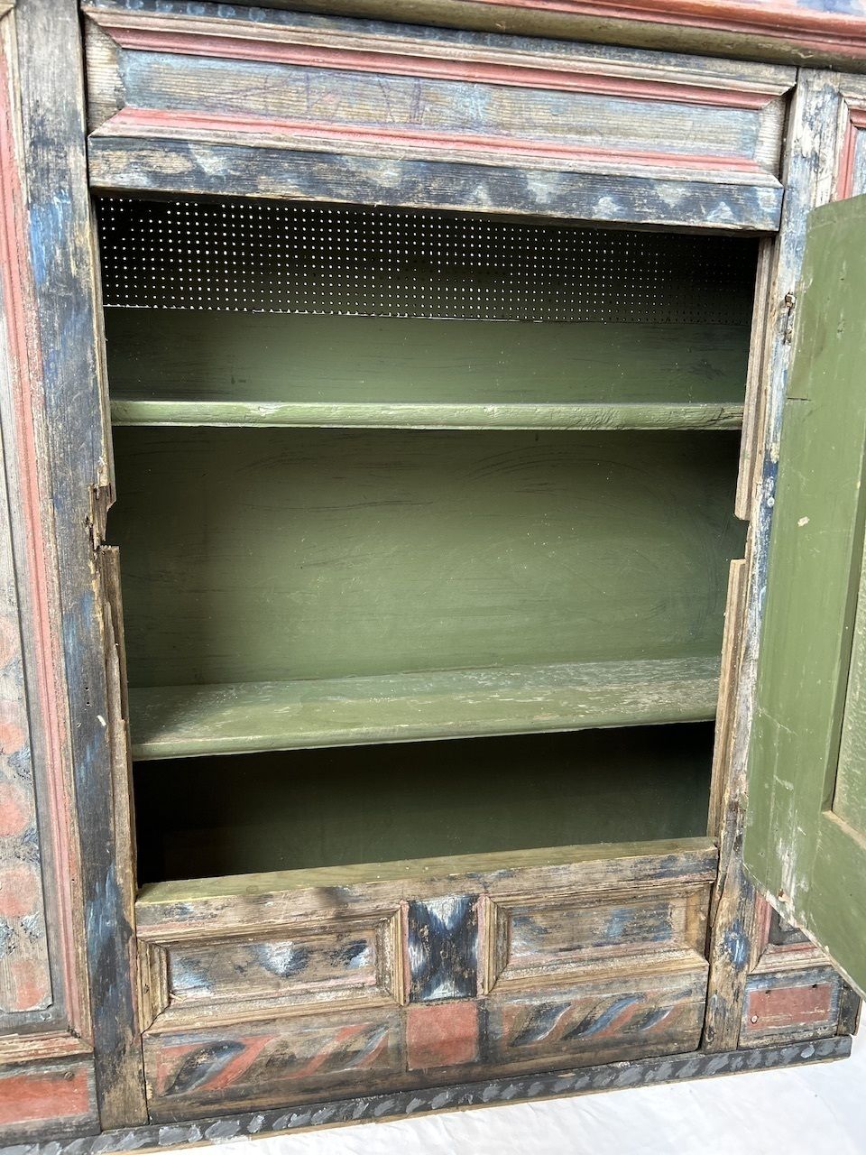 Antique Painted Swedish Wooden Wall Cupboard