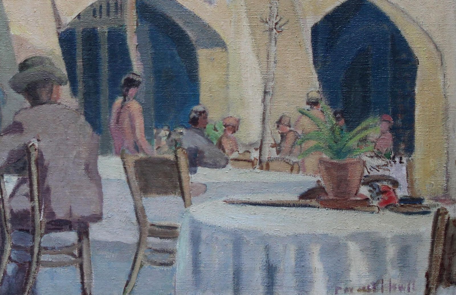 Forrest Hewitcafe Porto Fino Italy   British Post Impressionist Oil Painting Italian Rivieracirca 1930 photo for sale