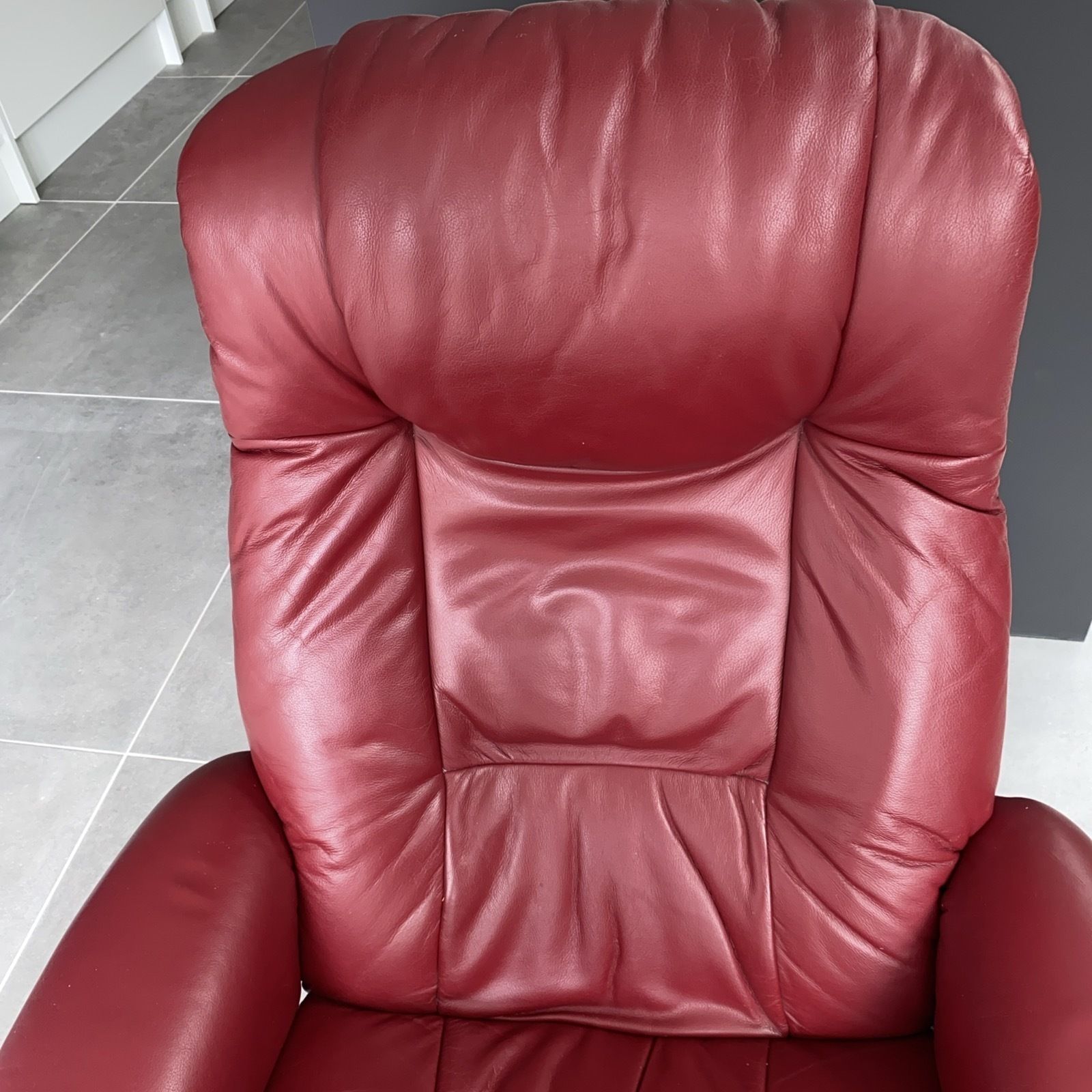 Vintage Danish Somo A/C Red Leather Reclining Chair And Foot Rest photo Furniture