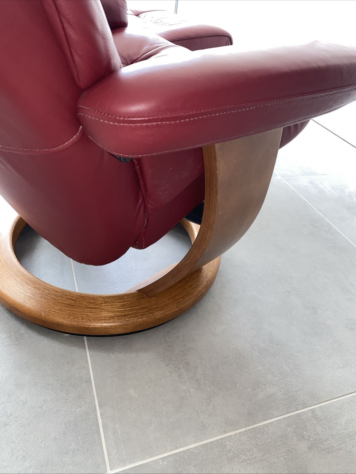 photo buy Vintage Danish Somo A/C Red Leather Reclining Chair And Foot Rest