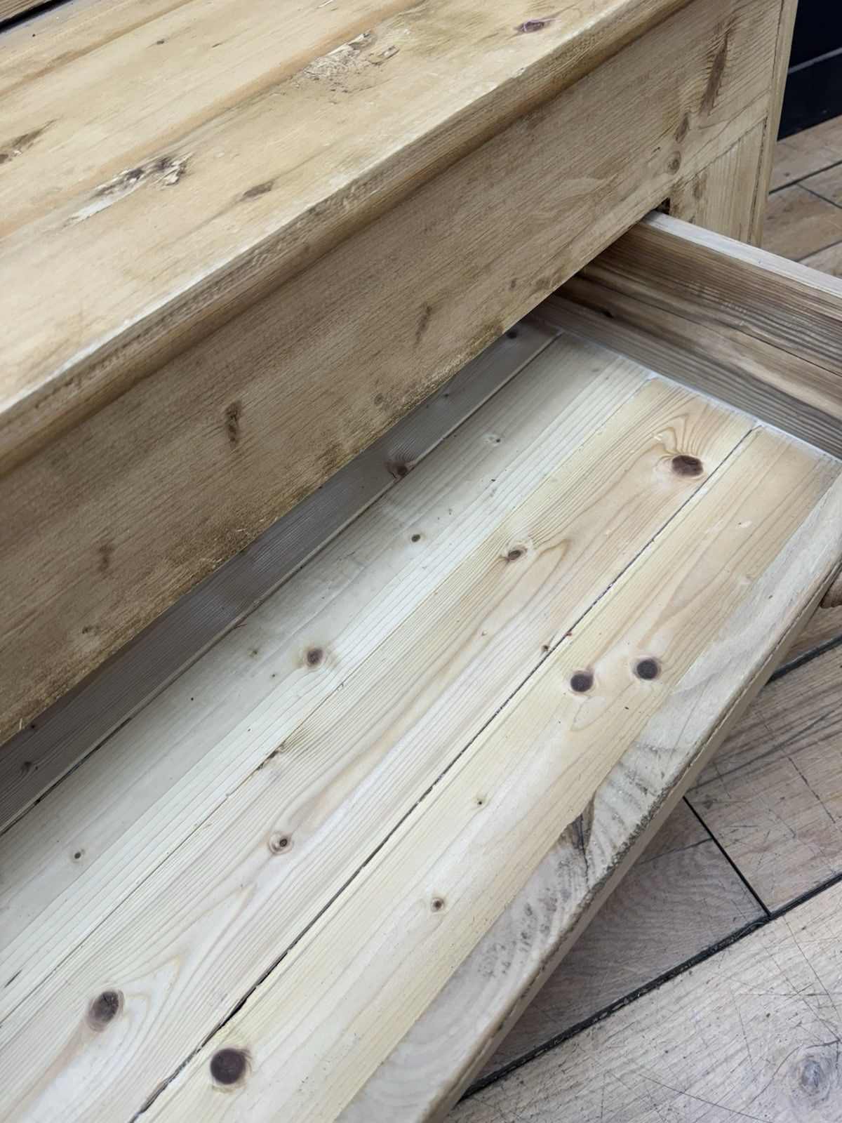 Vintage Pine Monks Bench With Drawer | Rustic Hallway Storage Seat photo vinterior