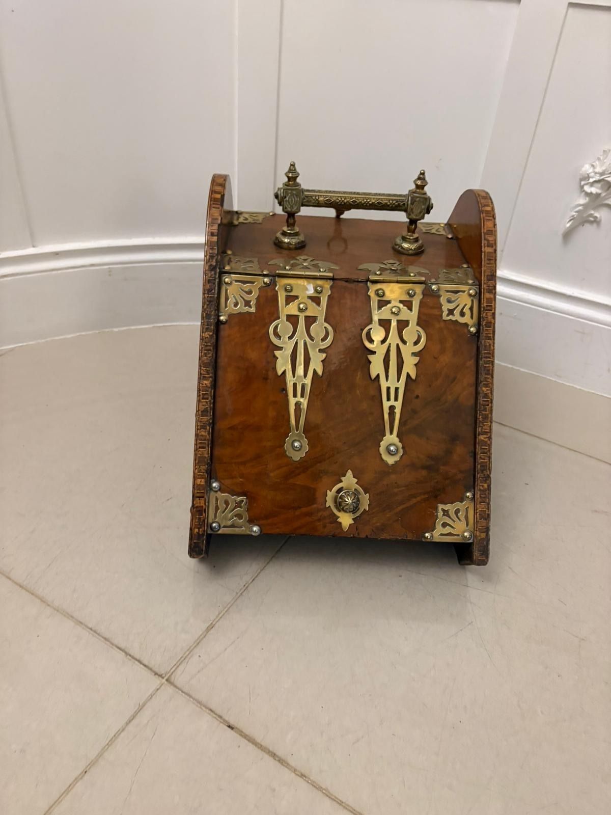 Antique  19th Century Quality Brass Mounted Walnut Coal Scuttle