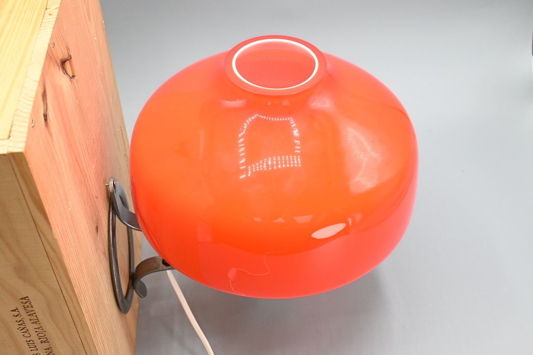 photo for sale Midcentury Metal With Orange Glass Mushroom Style Wall Lamp By öjg Sweden, 1970s