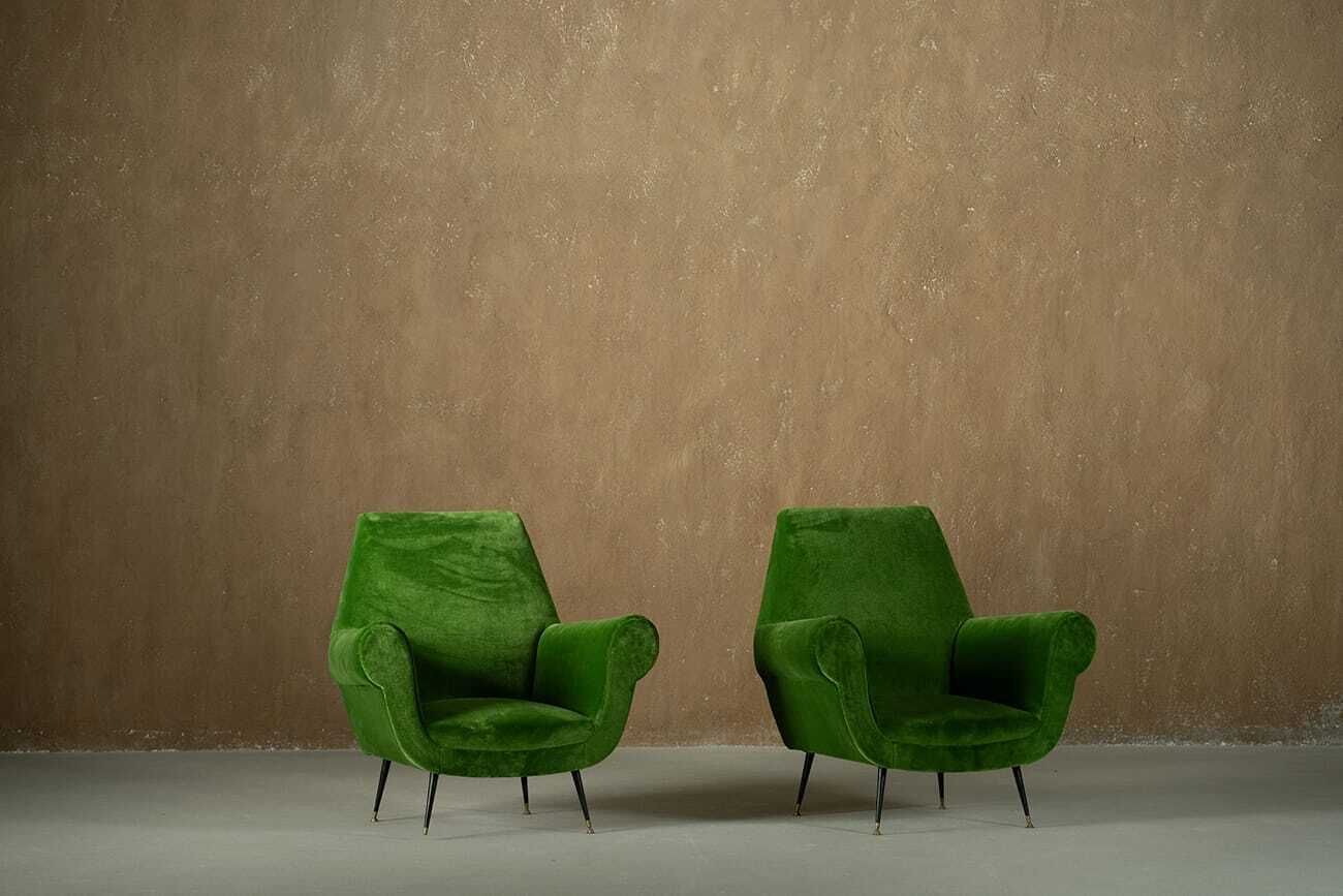 Sale ! Green Velvet Armchairs By Gigi Radice, Italy 1950’s Set Of 2 photo furniture