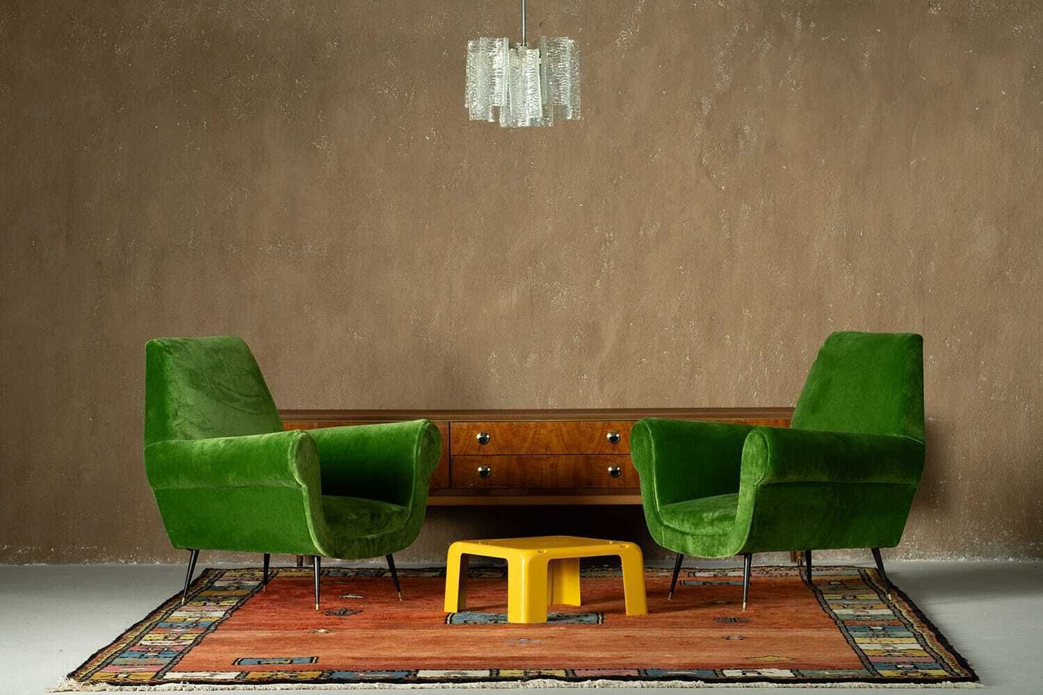 Furniture Sale ! Green Velvet Armchairs By Gigi Radice, Italy 1950’s Set Of 2 photo