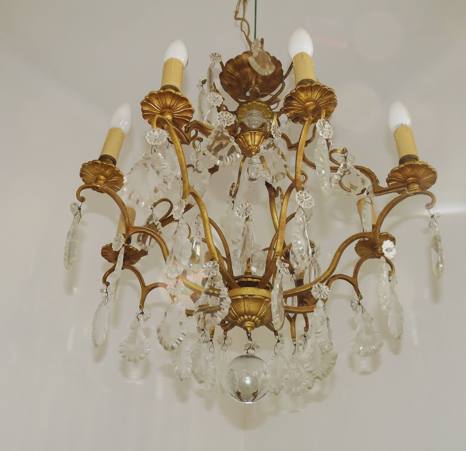 Grand French Louis XV Gilt Bronze Glass & Crystal 8 Light Cage Chandelier photo 1795.0