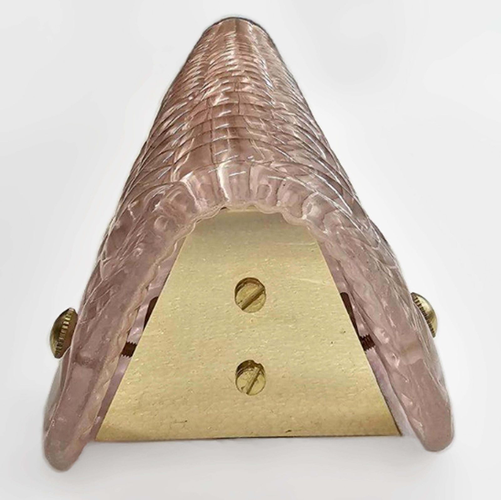 photo furniture Pair Of Modern Italian Brass And Murano Glass Textured Light Pink Wall Sconces