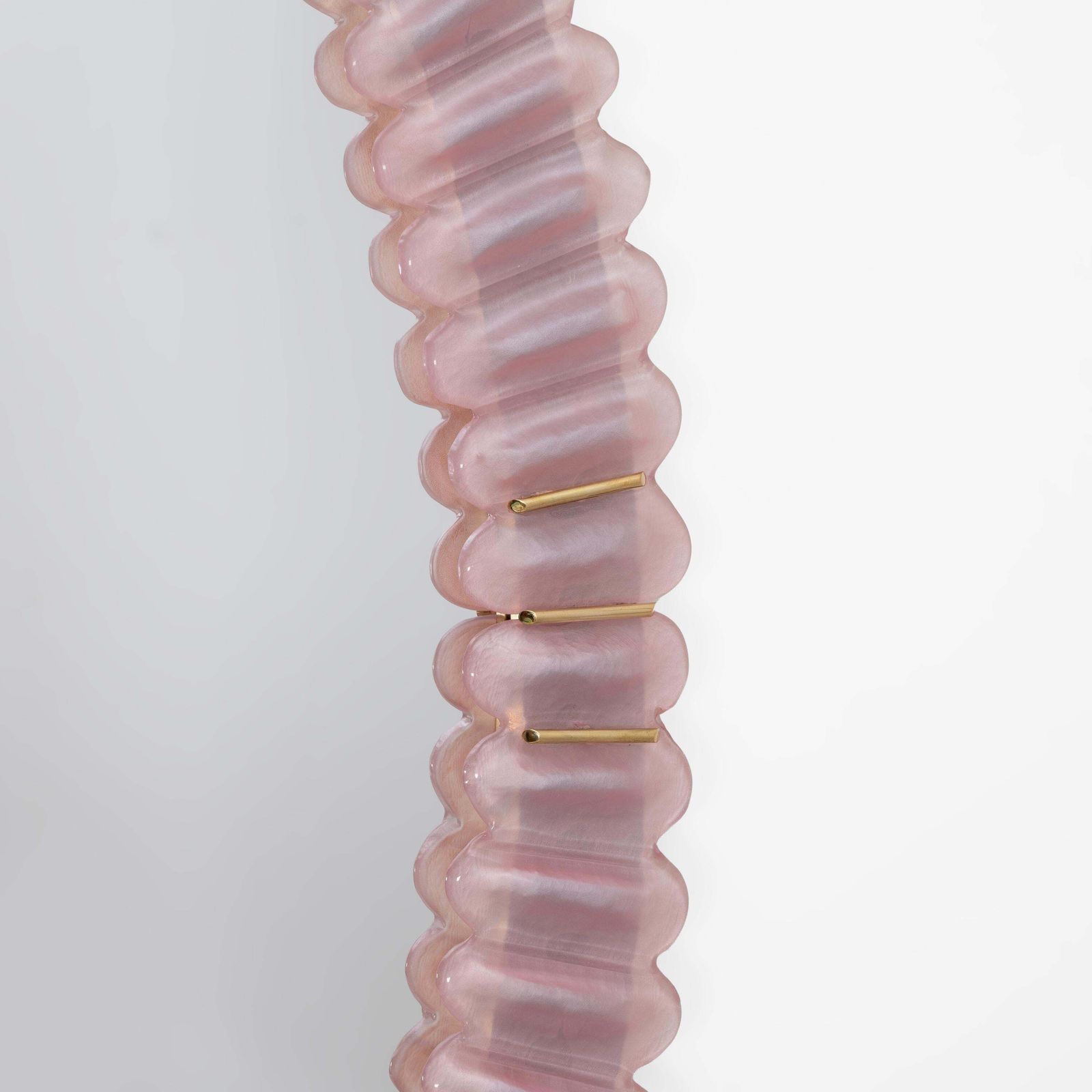 Mid Century Modern Italian Oval Mirror In Brass And Pink Murano Blown Glass photo for sale