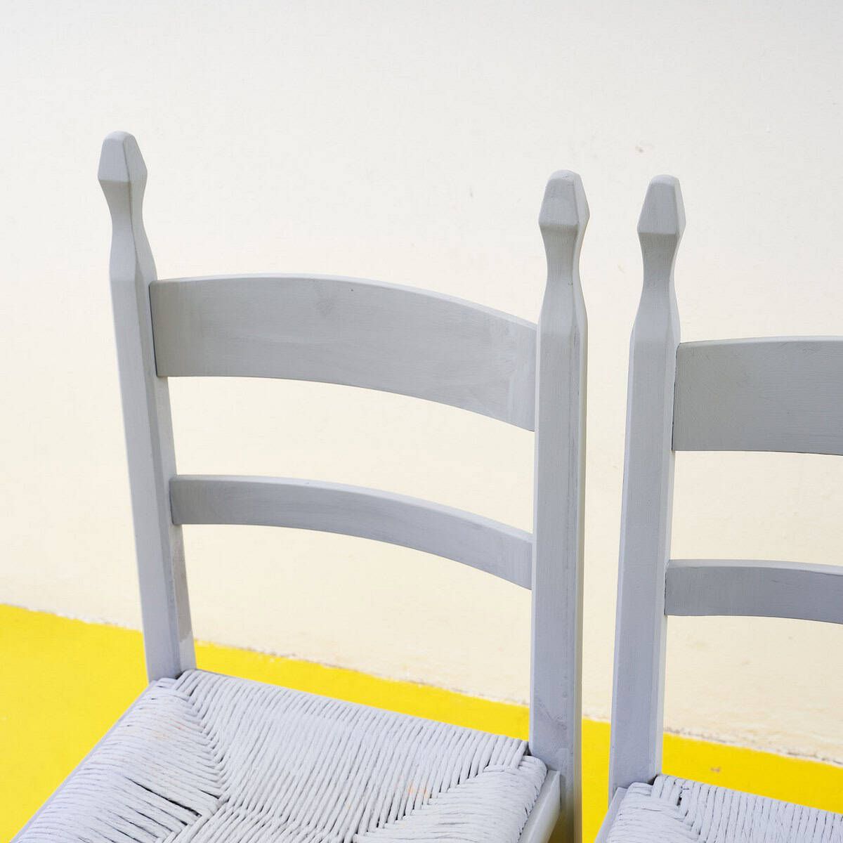 Gray Wooden And Straw Chairs, 4 Pieces photo vintage