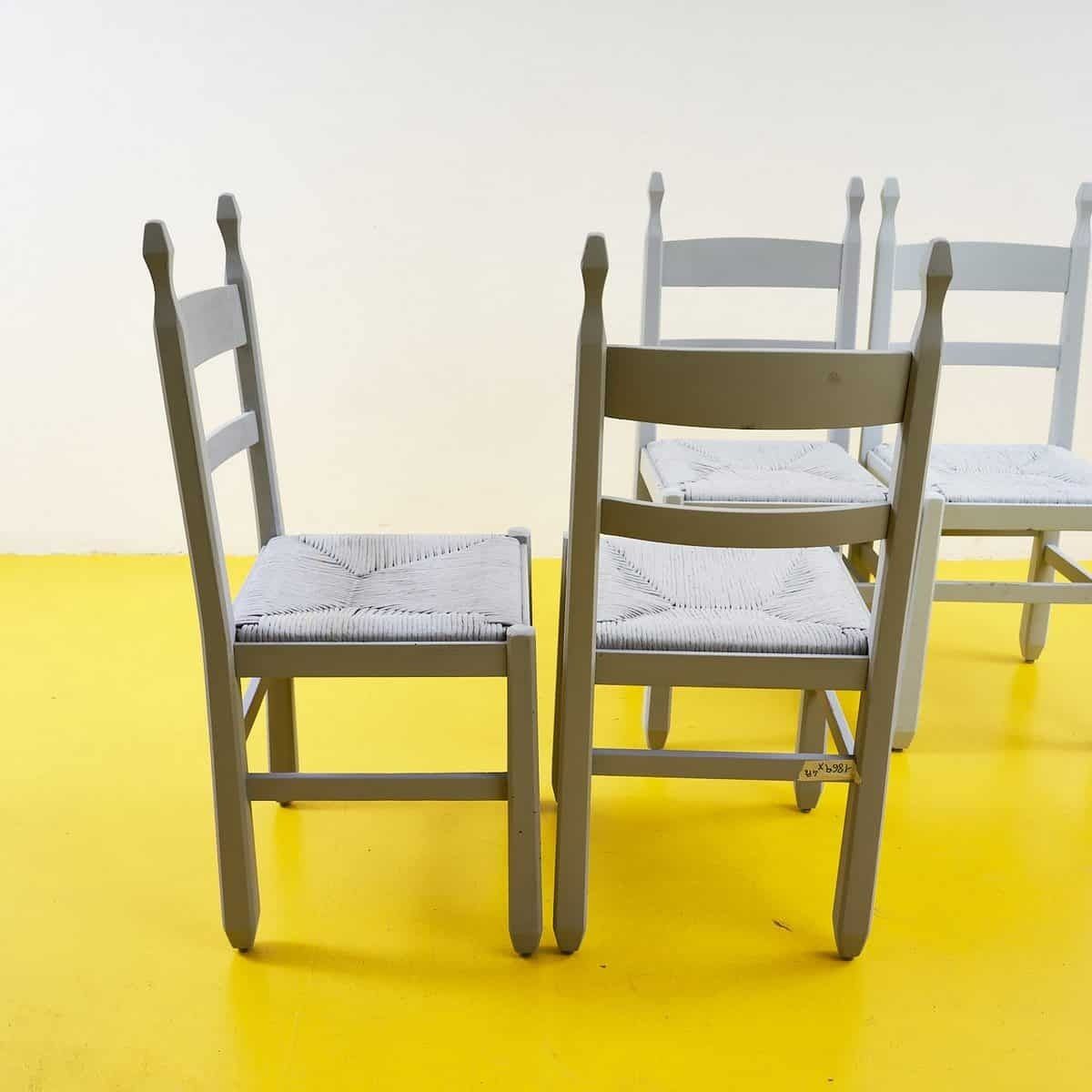 photo for sale Gray Wooden And Straw Chairs, 4 Pieces