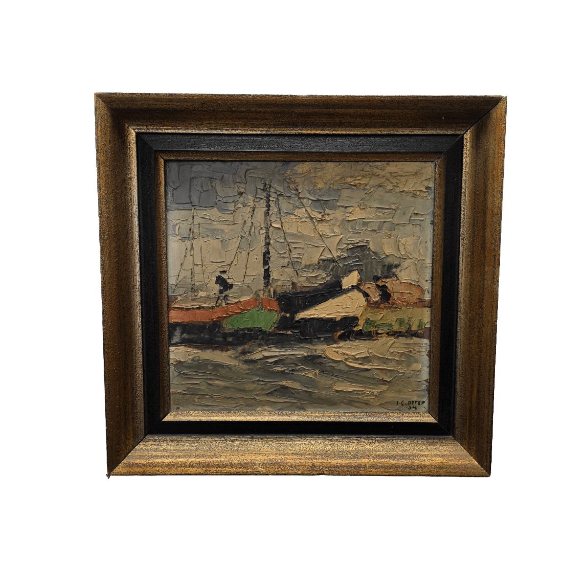 Oil Painting With Tjalk Signed Jg. Otter 1934
