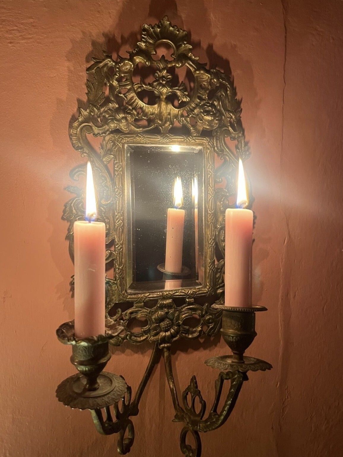 A Pair Of Antique French Mirrored Wall Sconces (Early 19th Century) photo for sale