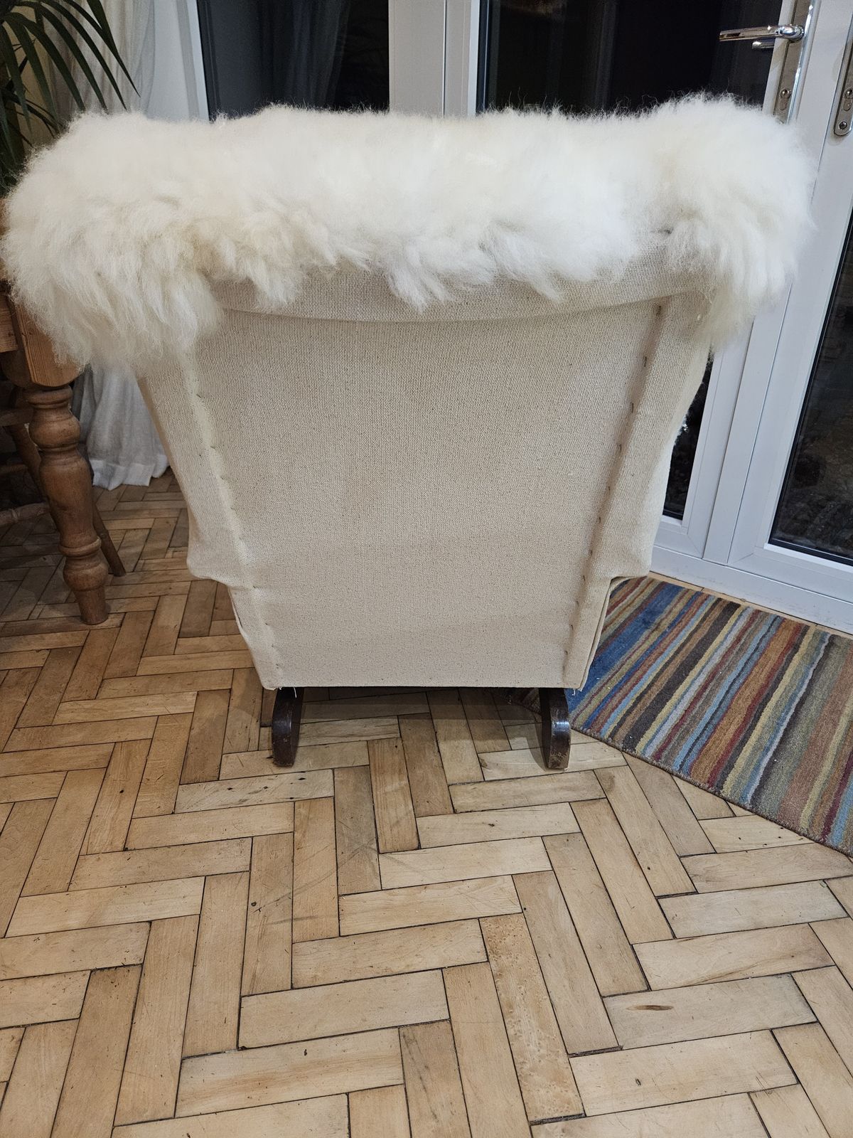 Sheep Skin Art Deco Fireside Rocking Chair photo for sale
