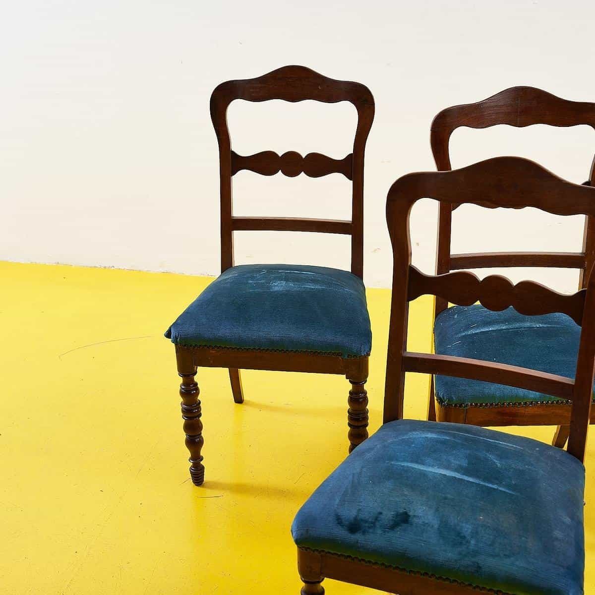 Set Of Wooden Chairs With Green Seat – 4 Pieces photo furniture