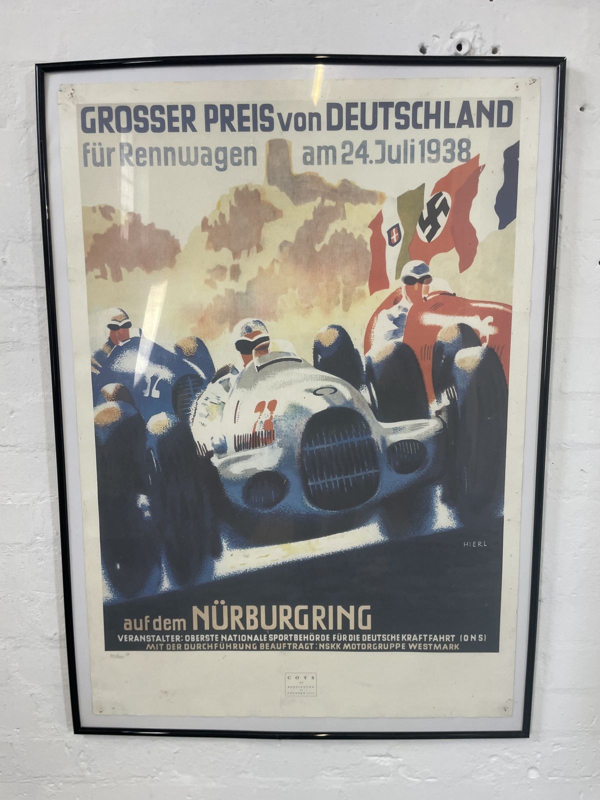 1938 “Grosser Preis Von Deutschland – Nürburgring” Limited Edition Print By Alfred Hierl | No. 95/850 | Produced For Coys Of Kensington photo Art