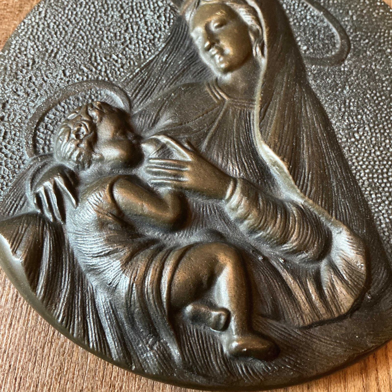 Madonna And Child Bronze Relief Wall Plaque. Heavy Cast Vintage Piece With Fine Detail, Patina. photo vinterior