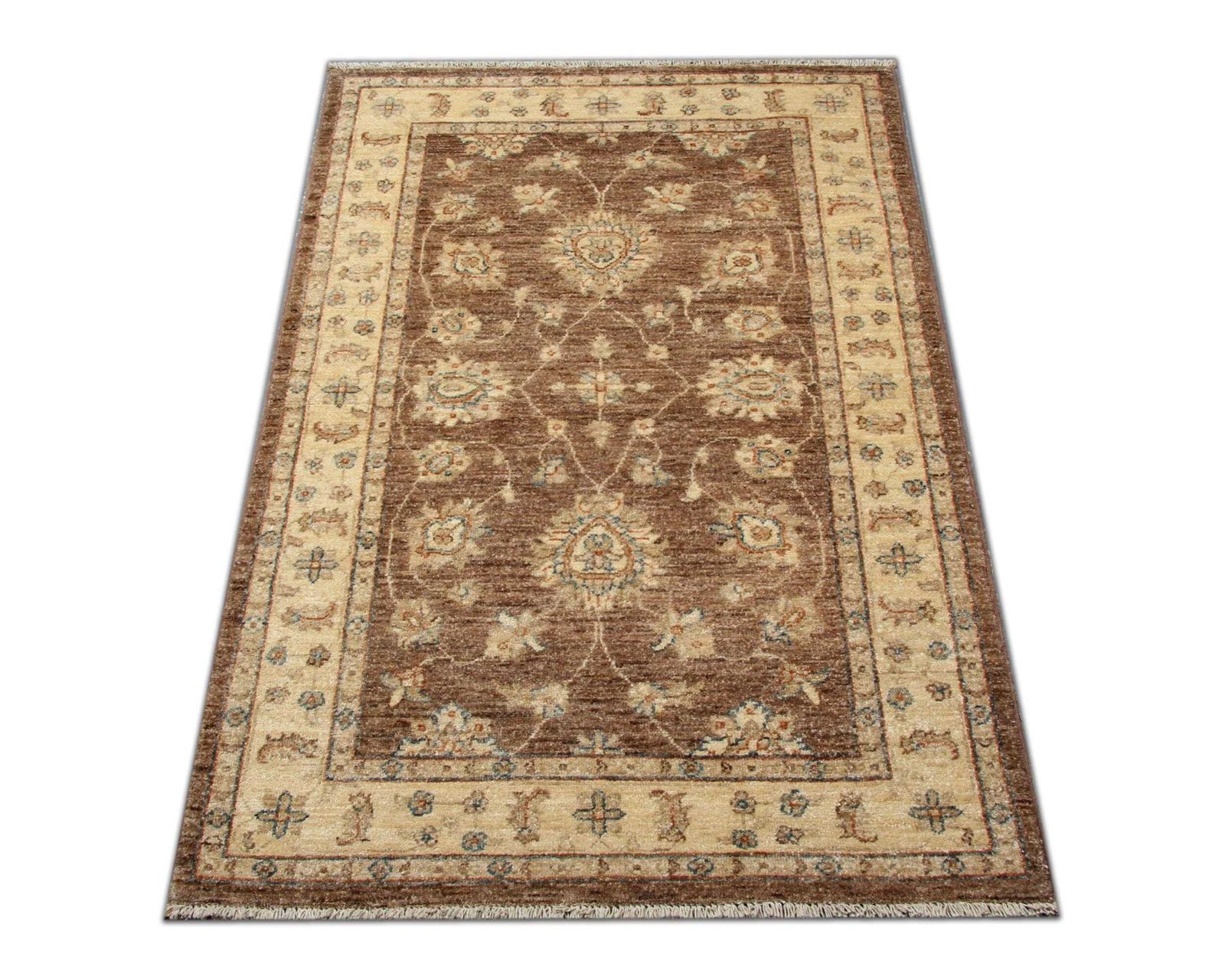Brown Gold Wool Rug, Handmade Floral Ziegler Carpet, Bedroom Decor 148x96cm
