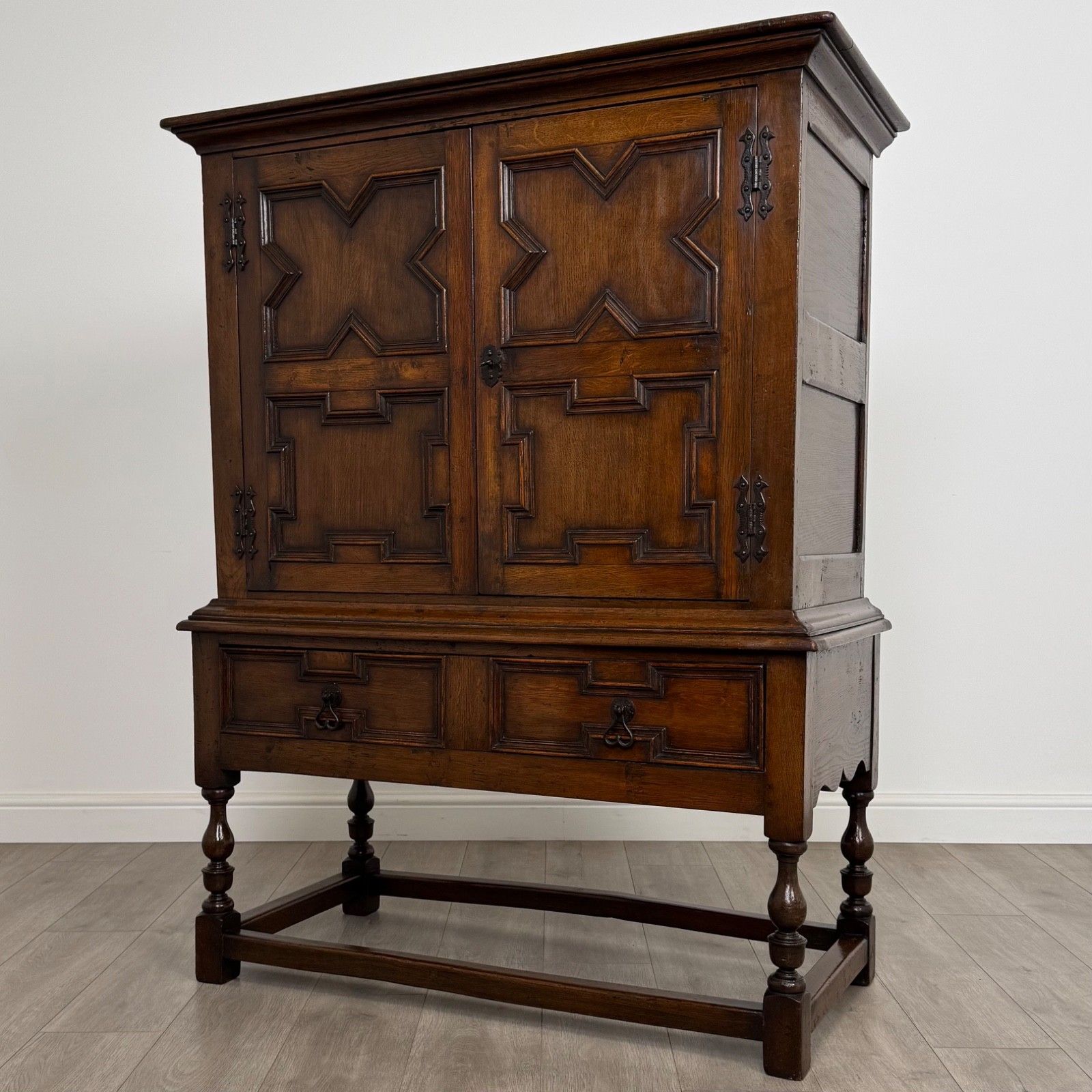 Antique 19th Century Jacobean Style Cupboard In Oak photo for sale