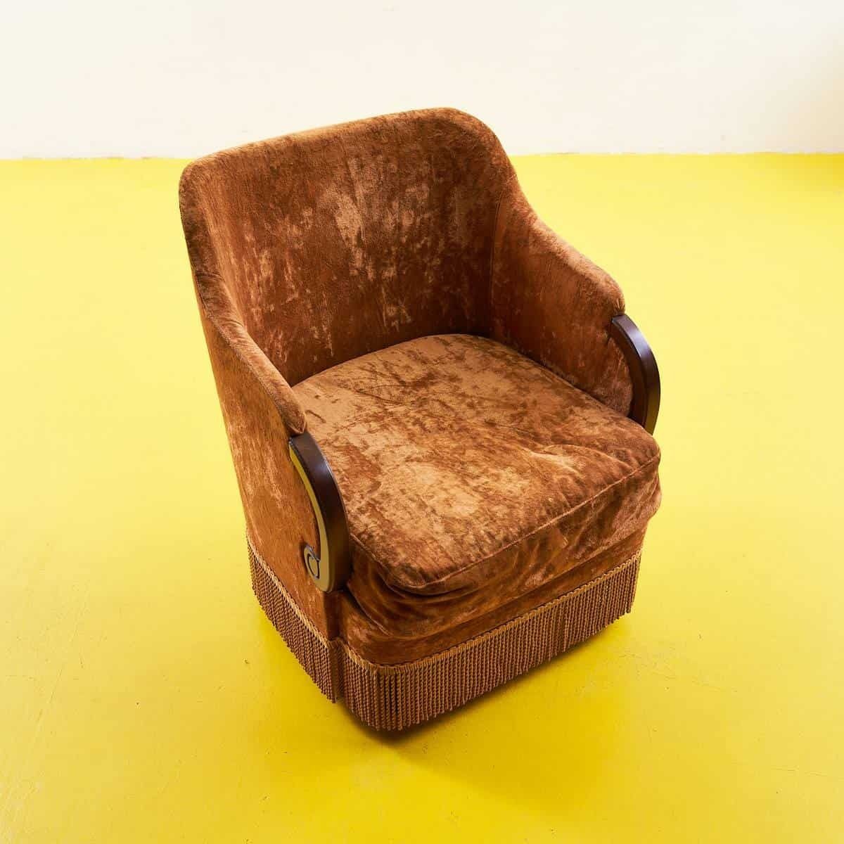 Vintage Armchair With Fringes, 1940s