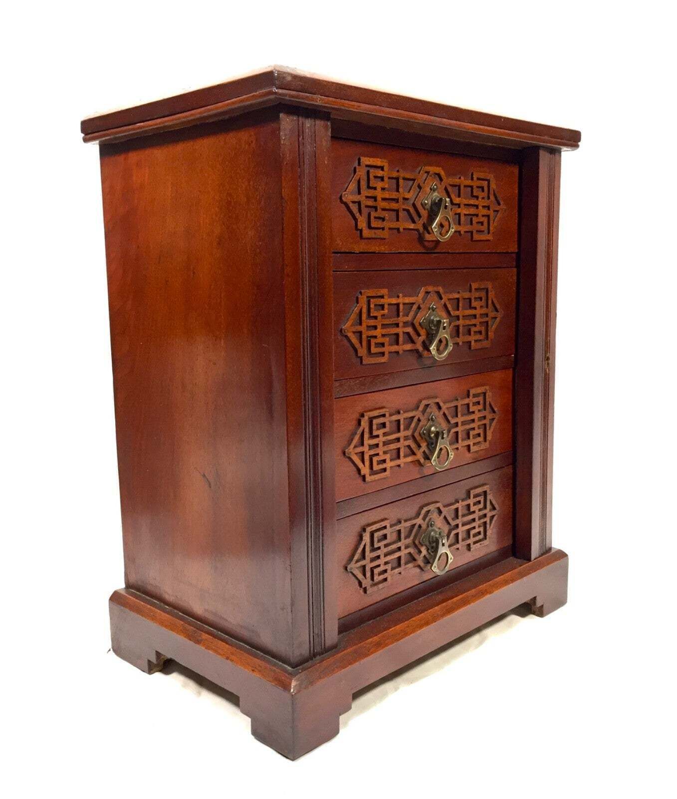 Antique Edwardian Wooden Tabletop Desk Filing Chest Of Drawers Cabinet Box C1910