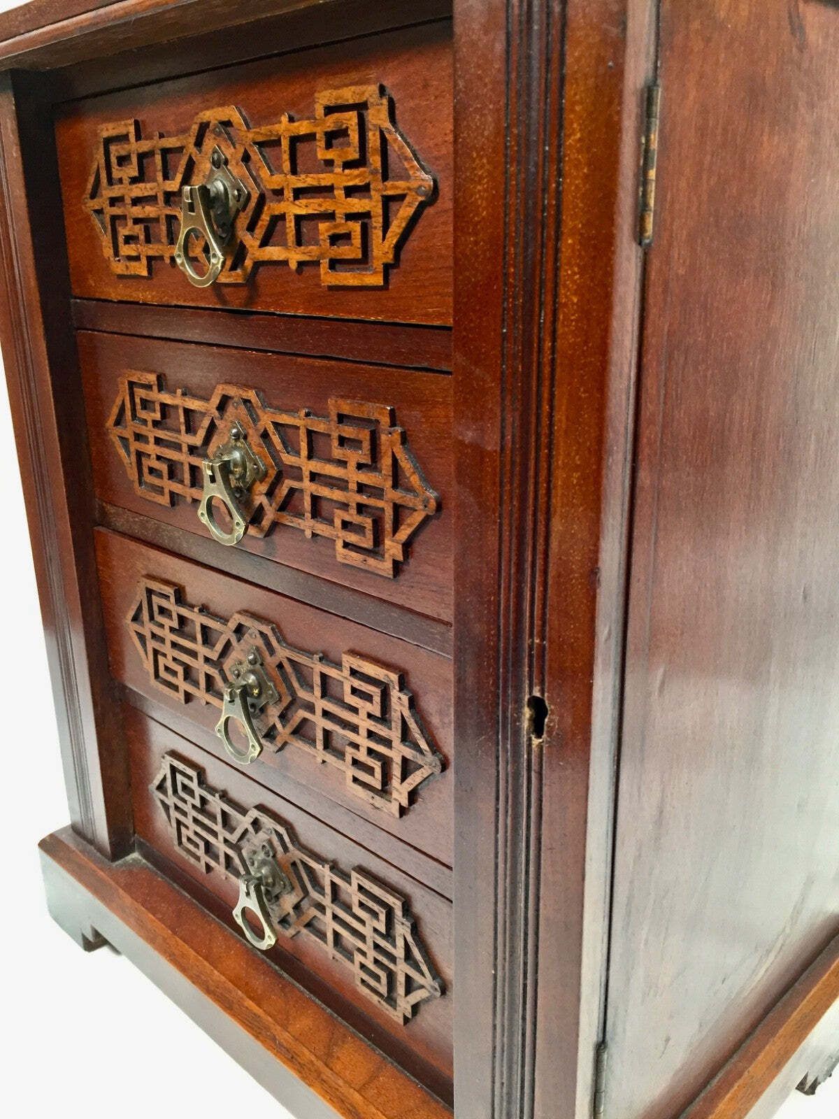 photo furniture Antique Edwardian Wooden Tabletop Desk Filing Chest Of Drawers Cabinet Box C1910