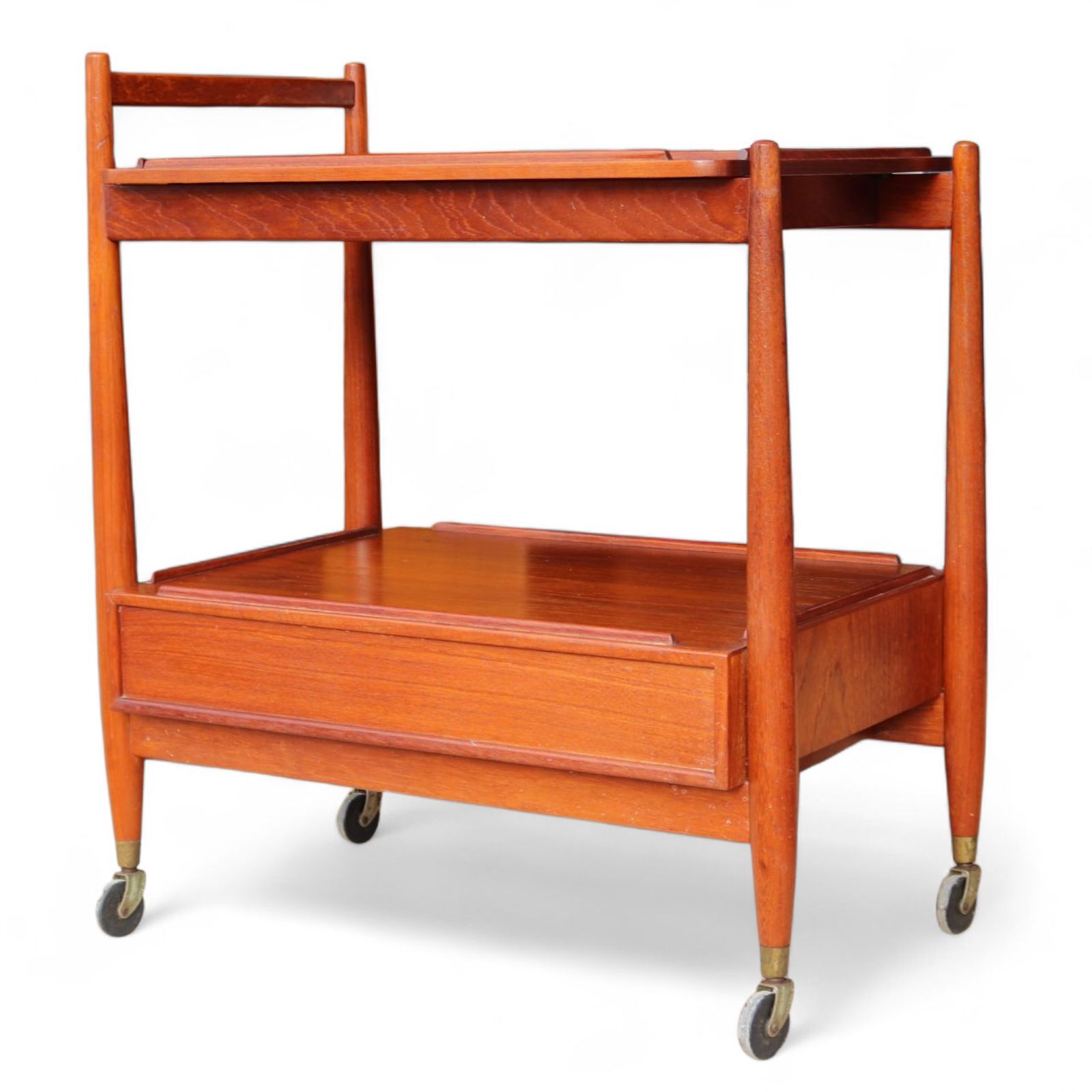 photo vintage Mid Century White & Newton Teak 2 Tier Serving/Cocktail Trolley