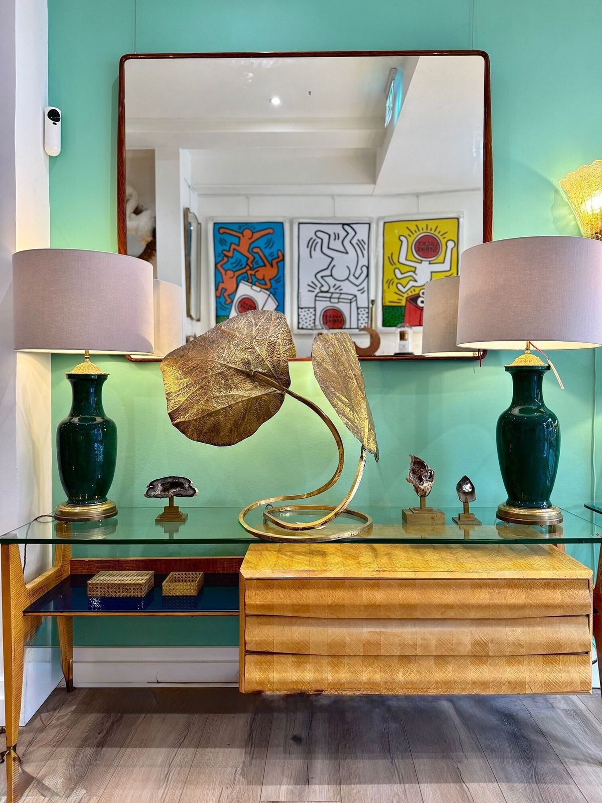 A Large Italian 1970s Double Brass "Rhubarb Leaf" Table Lamp By Tommaso Barbi photo furniture