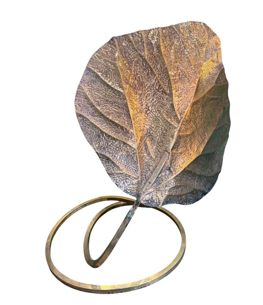 A Large Italian 1970s Double Brass "Rhubarb Leaf" Table Lamp By Tommaso Barbi photo vintage