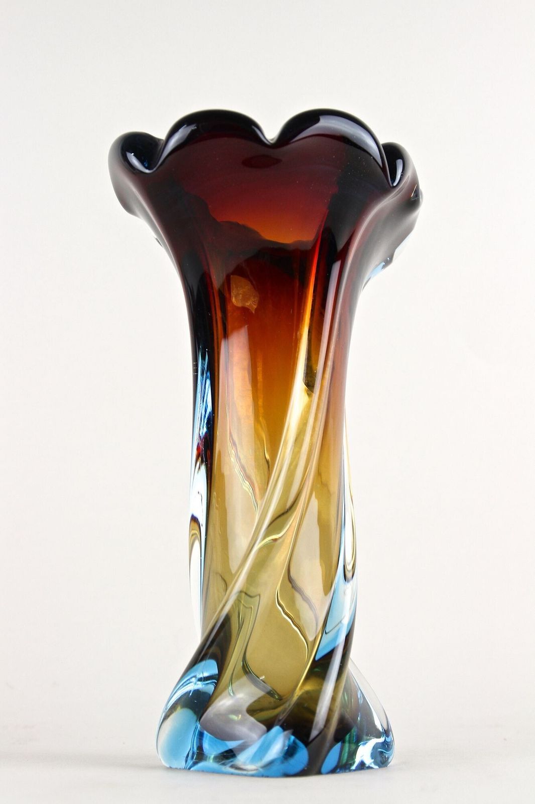 20th Century Murano Glass Vase   Amber/ Dark Red/ Blue, Mid Century, It Ca. 1960 photo vintage