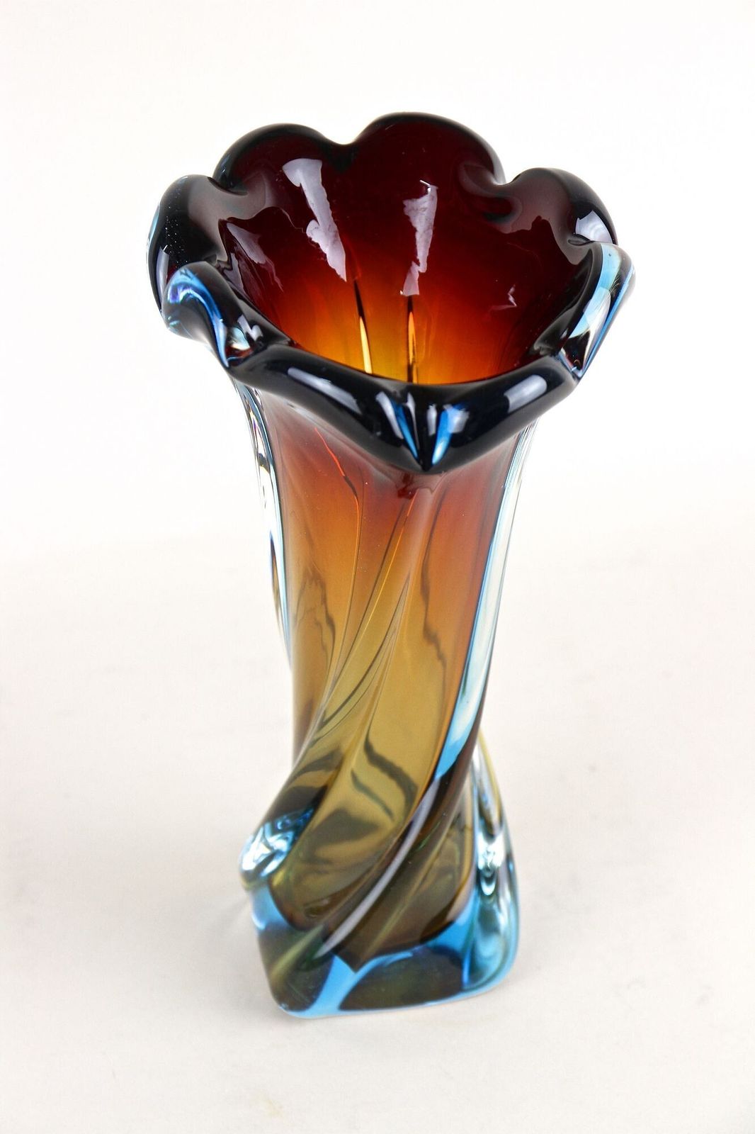 Home Decor 20th Century Murano Glass Vase   Amber/ Dark Red/ Blue, Mid Century, It Ca. 1960 photo
