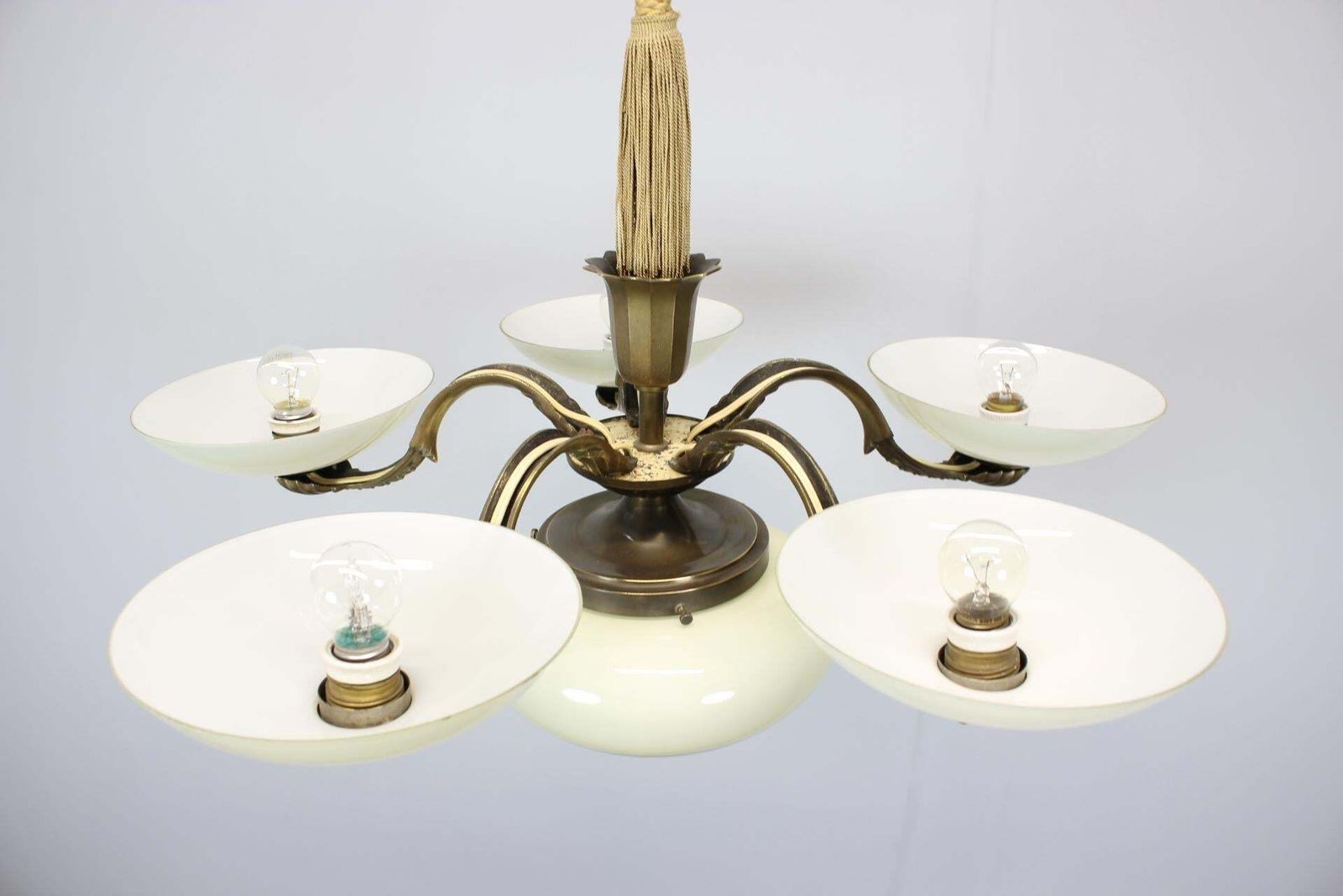 Art Nouveau Brass And Glass Chandelier, 1910s photo Lighting