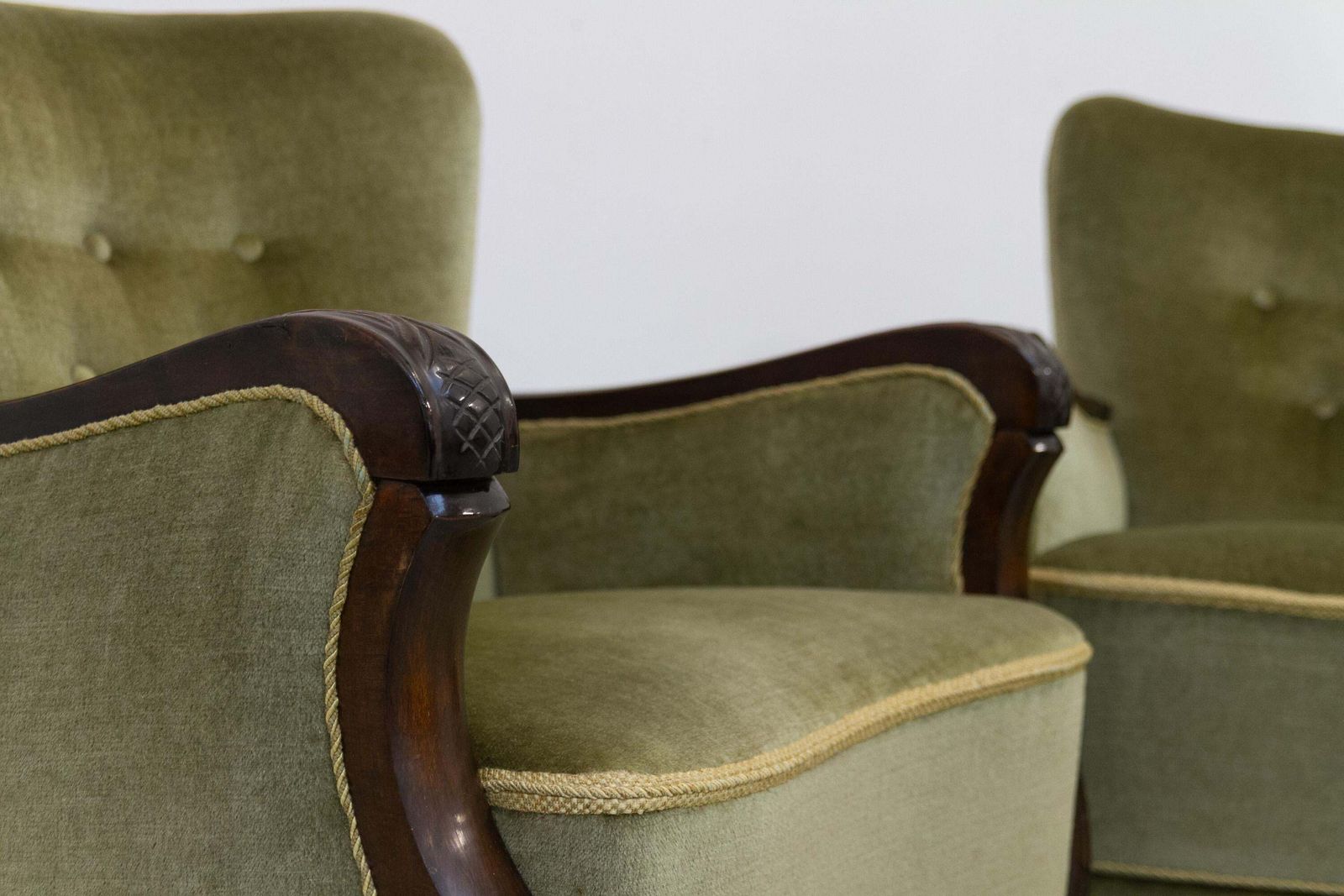 Danish Art Deco Green Velvet Lounge Chairs, 1930s. Set Of 2. photo vintage
