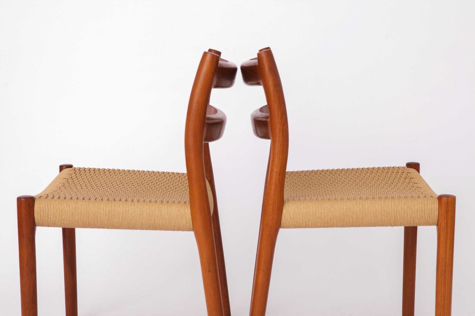 Set Of 4 Niels Otto Møller Model 84 Chairs – Danish Teak & Paper Cord, 1970s | Vintage Mid Century Modern Dining Chairs photo vintage