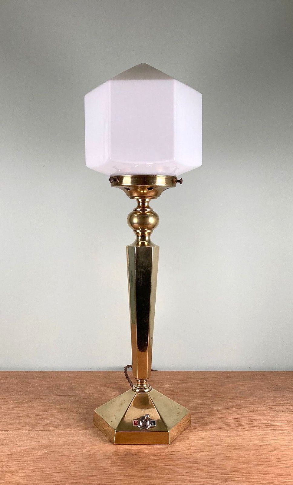 Art Deco Table Lamp Base With Hexagonal Glass Light Shade C1930s Rewired photo for sale