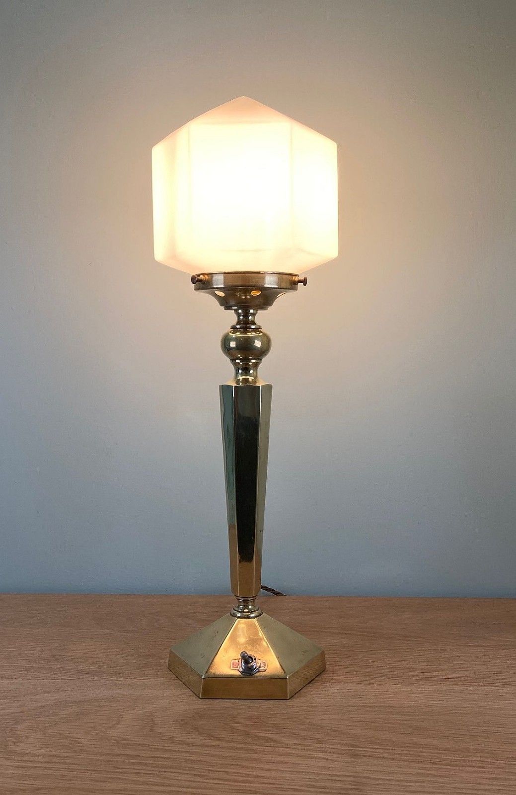 Art Deco Table Lamp Base With Hexagonal Glass Light Shade C1930s Rewired photo Lighting