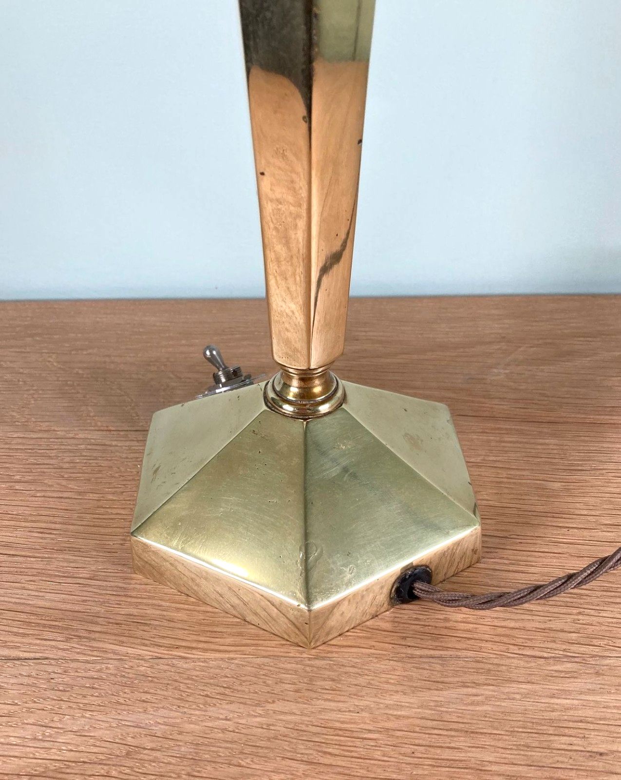 photo for sale Art Deco Table Lamp Base With Hexagonal Glass Light Shade C1930s Rewired