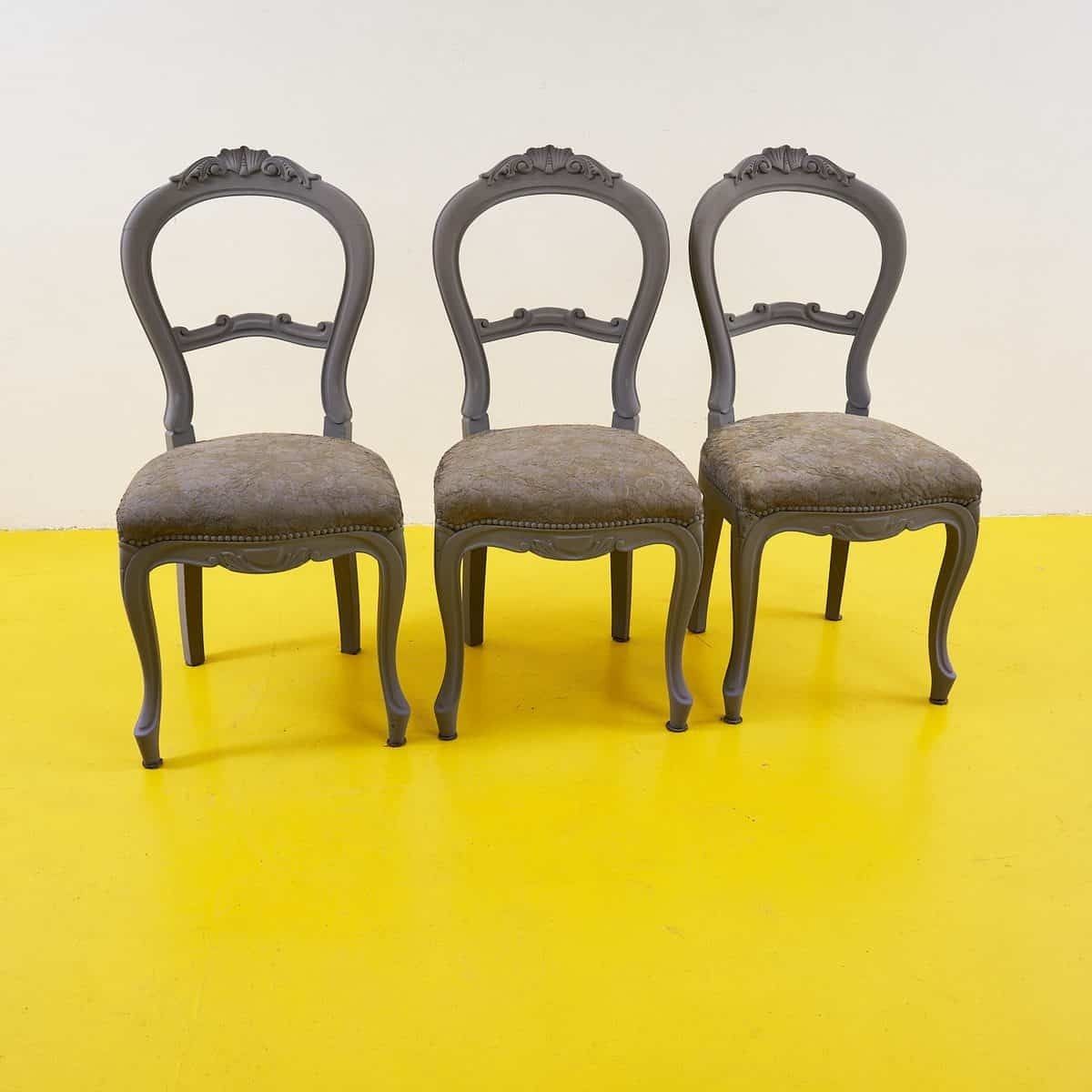 Elegant Vintage Chairs With Fabric Upholstery From The 1940s, 3 Pieces