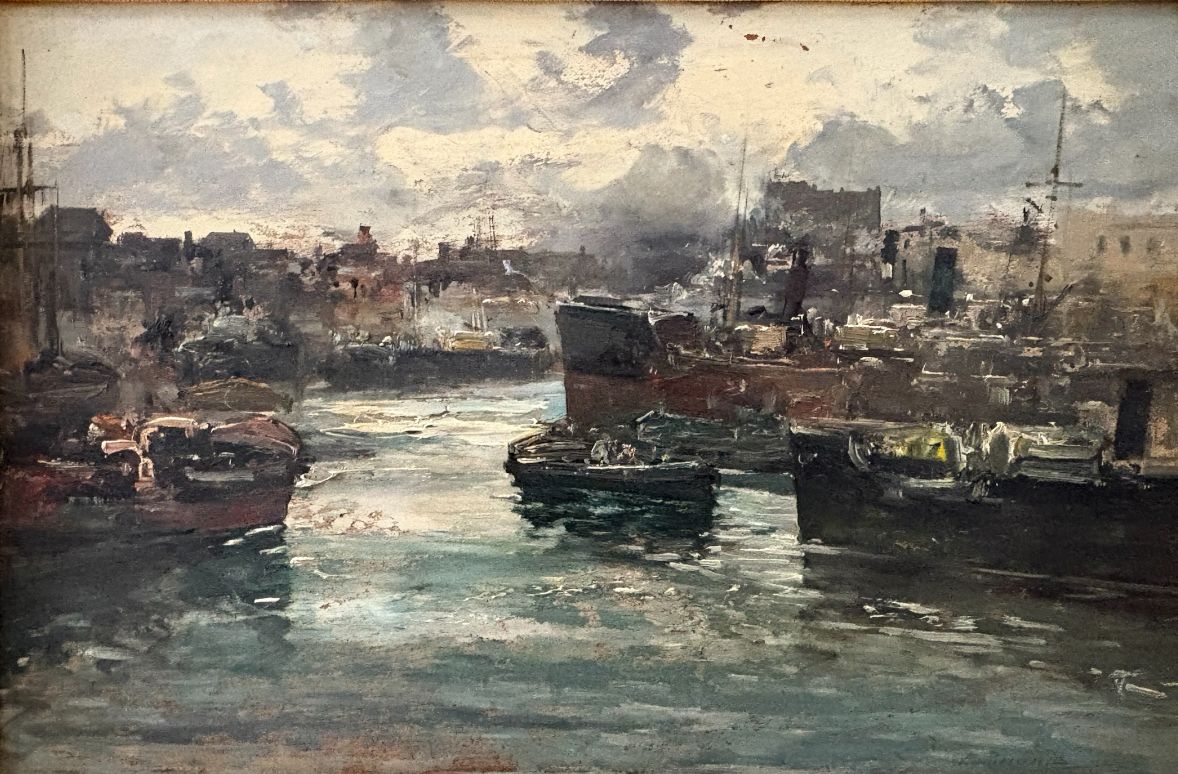 Ships In Harbour, C20th, Oil Painting photo furniture