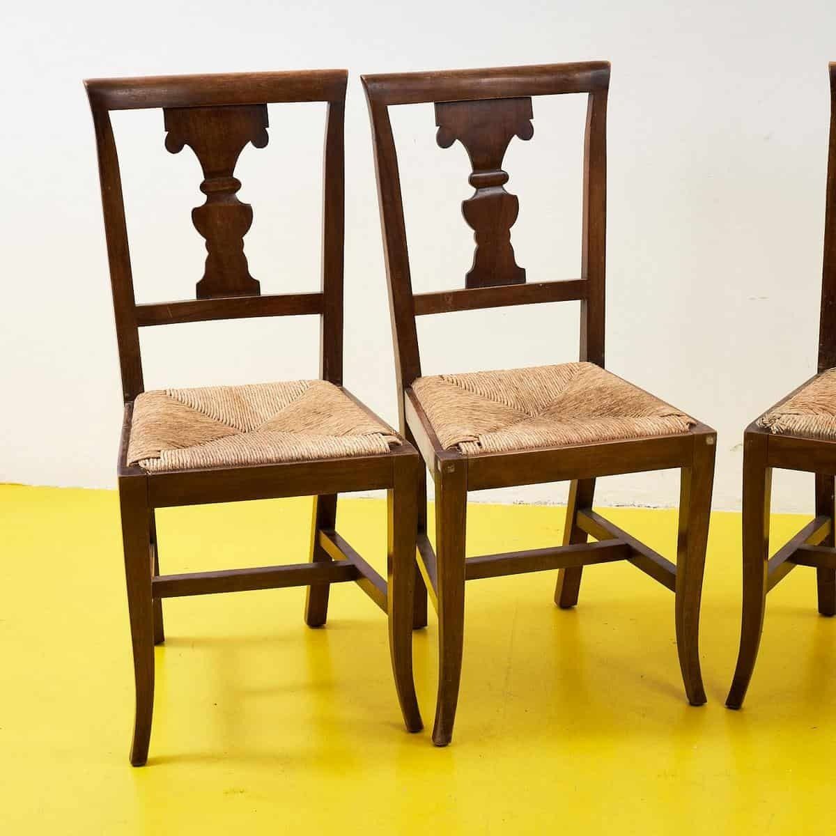 Elegant Wooden Chairs With Straw Seat, 4 Pieces photo furniture