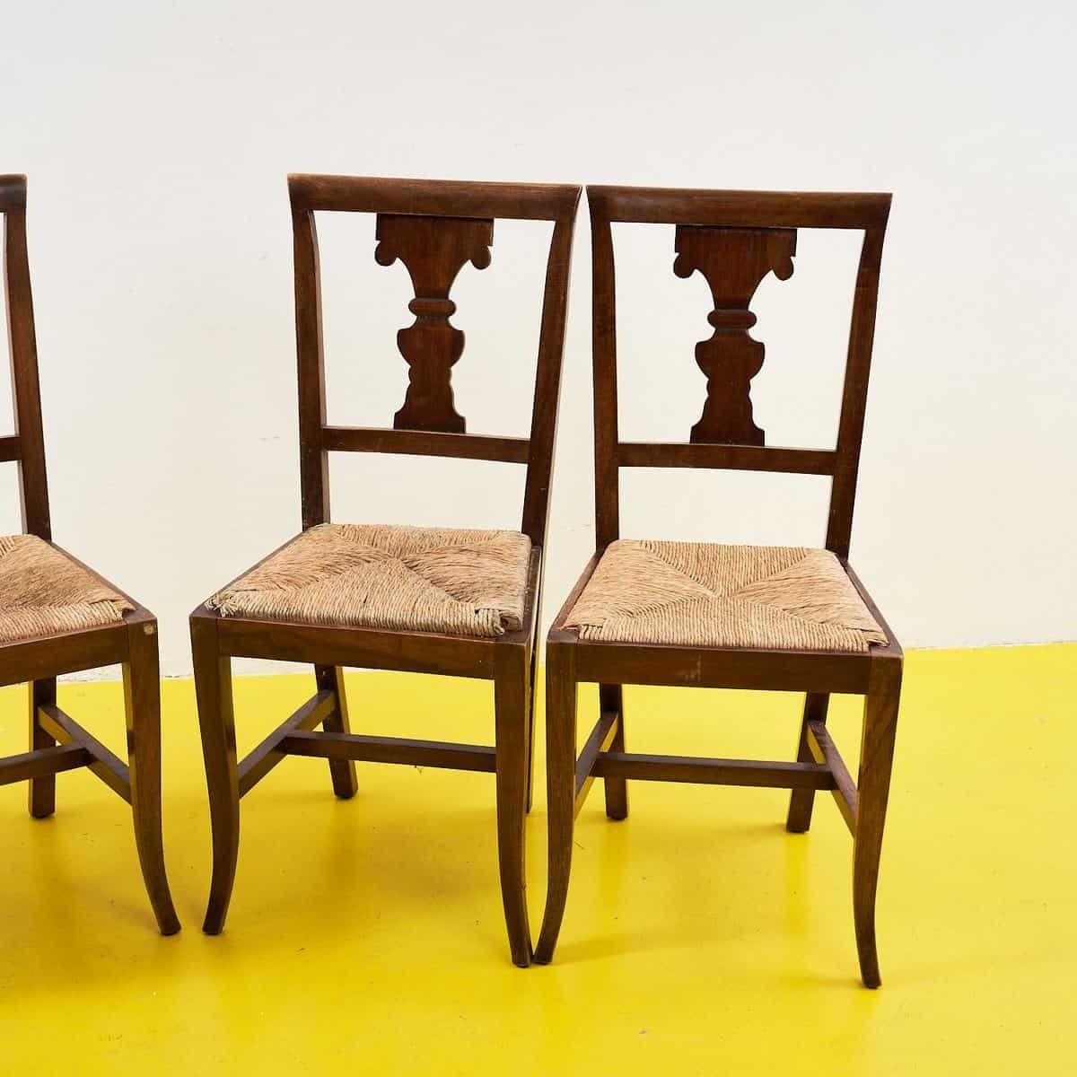 Elegant Wooden Chairs With Straw Seat, 4 Pieces photo for sale
