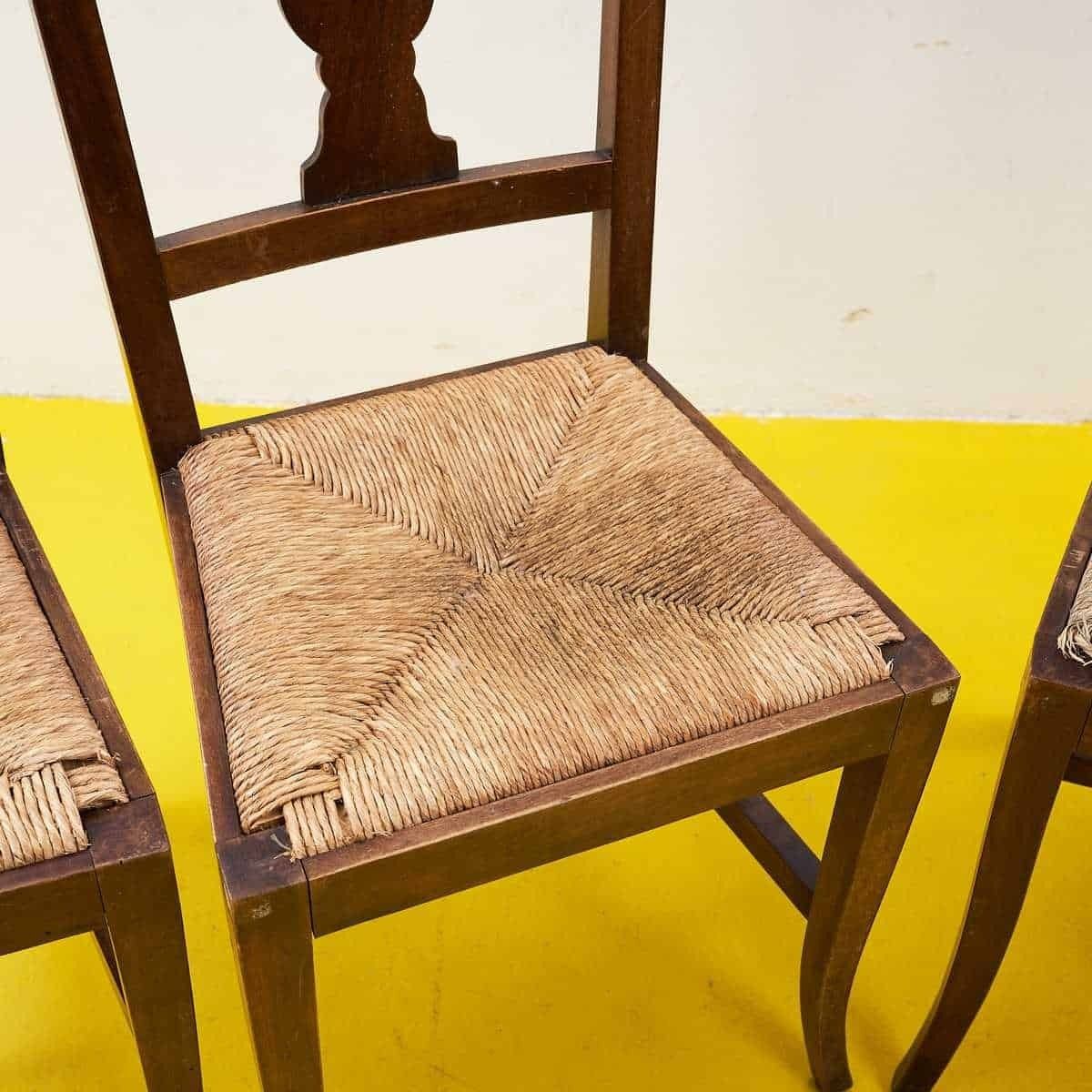 Elegant Wooden Chairs With Straw Seat, 4 Pieces photo Furniture