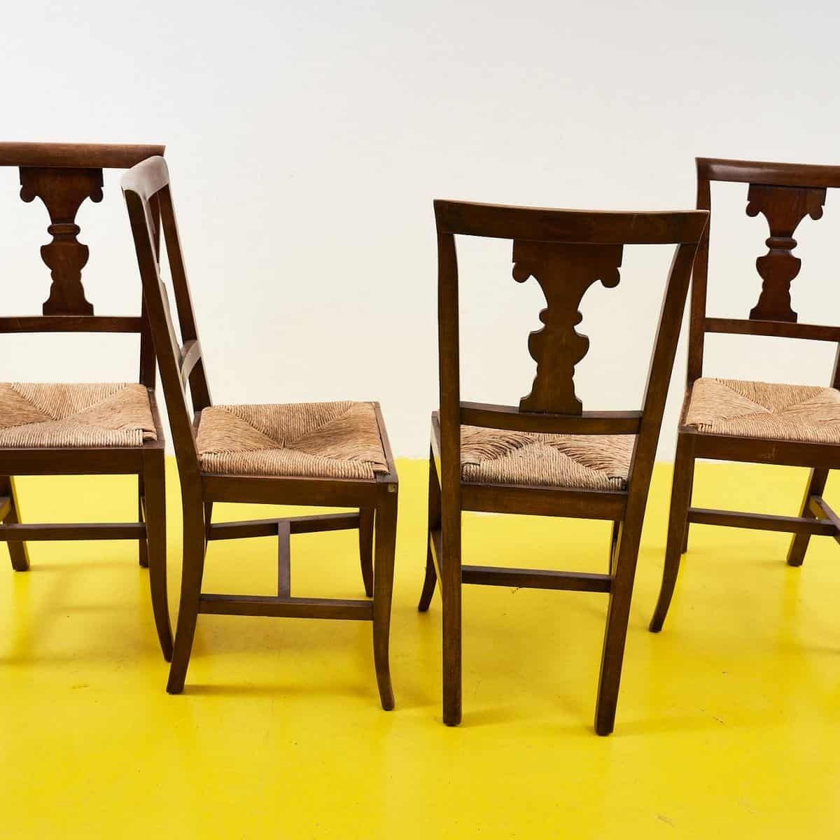 Elegant Wooden Chairs With Straw Seat, 4 Pieces photo vintage