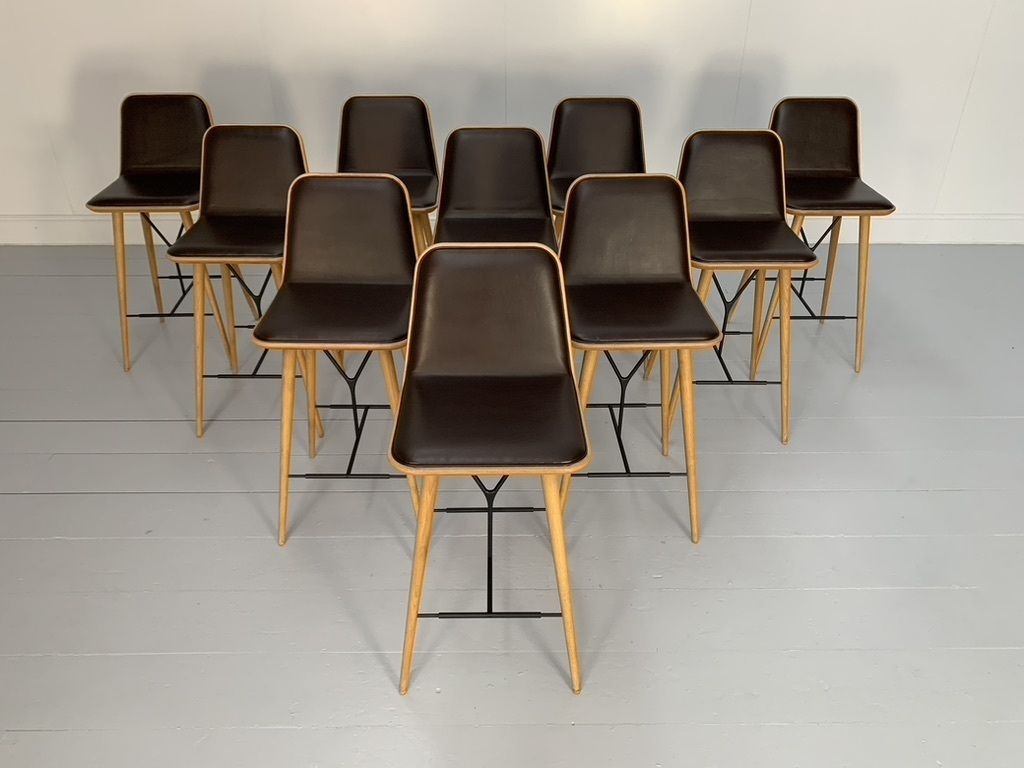 Fredericia “Spine” Counter Bar Stools Set Of 5 In Brown Leather