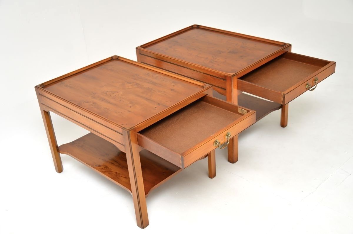 Pair Of Antique Georgian Style Yew Wood Side Tables photo vintage